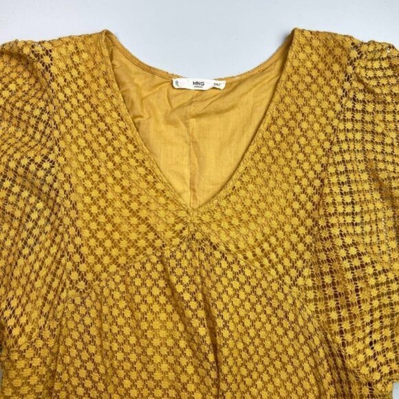 MANGO Mustard Yellow Lace  Drop-Waist Dress Sz XS - Picture 2 of 4